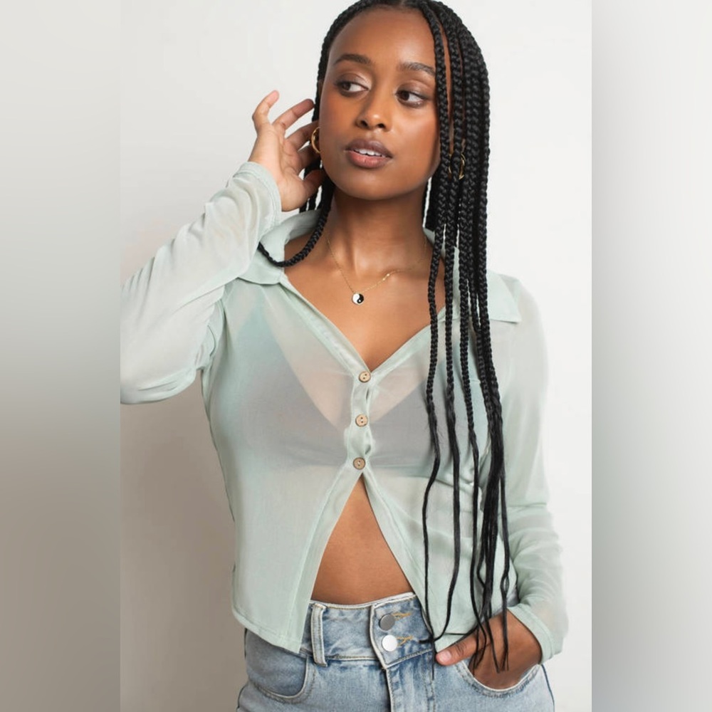 NWT Sage Mesh Long Sleeve Crop Top - Size Small